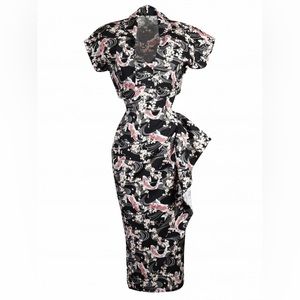 Vivien Of Holloway 2-Piece Sarong Halter Wiggle Dress w/Shrug XL in Black Carp